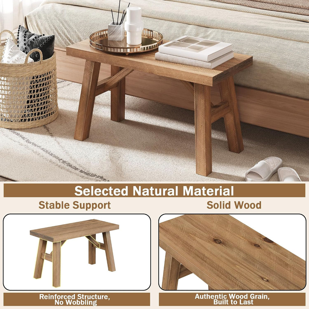 Wnutrees Sawmill Wood Bench, 30" Farmhouse Entryway Bench for Living Dining Room, Rustic Entry Way Benches Seat, Solid Wood, Handcraft Finshed, Natural