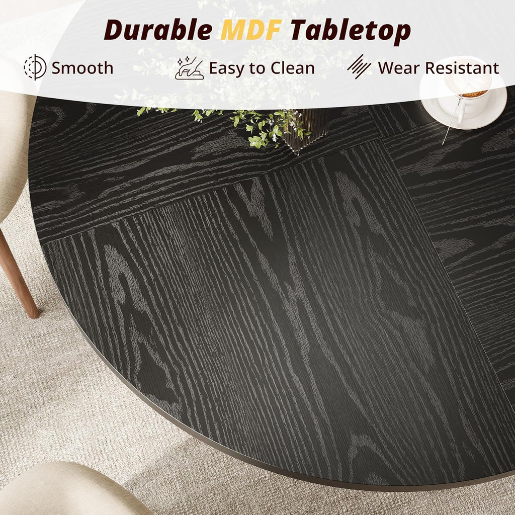 Black Round Dining Table for 4-6, 47 Inch Black Kitchen Table with Storage Shelf & Wood Pedestal Base, Modern Circle Dining Room Table for Small Apartment, Home Office, Living Room