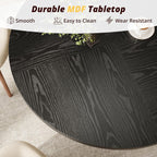 Black Round Dining Table for 4-6, 47 Inch Black Kitchen Table with Storage Shelf & Wood Pedestal Base, Modern Circle Dining Room Table for Small Apartment, Home Office, Living Room