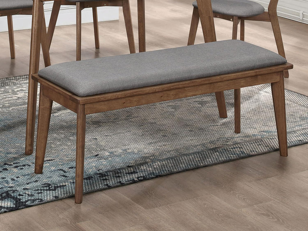 Coaster Home Furnishings - Alfredo - 46-Inch Upholstered Dining Bench - Mid-Century Modern Style with Padded Seat & Tapered Wood Legs - Dining Room, Kitchen - Grey & Natural Walnut - 108083