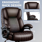 X-Large Office Chair 500 Lbs Capacity, Ergonomic PU Leather Executive Chair with Lumbar Support & Quiet Rubber Wheels, Comfy Heavy Duty Desk Chairs for Heavy People, Brown
