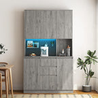 Kitchen Pantry Cabinet with Charging Station,Buffet Cupboards Sideboard with Drawer,with LED Lights,Modern Pantry Cabinet with Microwave Stand for Kitchen,Dinning Room,Living Room,15.74 * 43.66 * 74