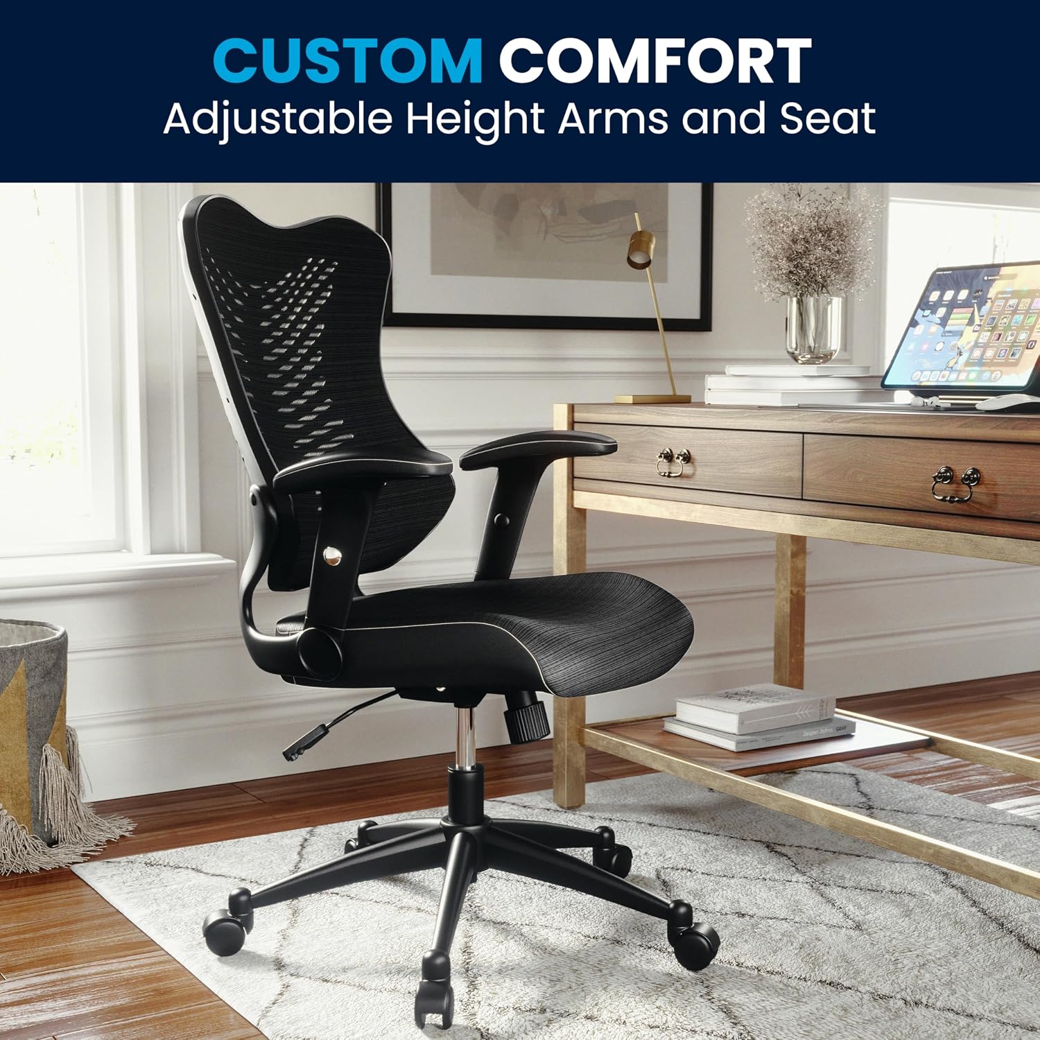 Flash Furniture Kale High Back Designer Black Mesh Executive Swivel Ergonomic Office Chair with Adjustable Arms