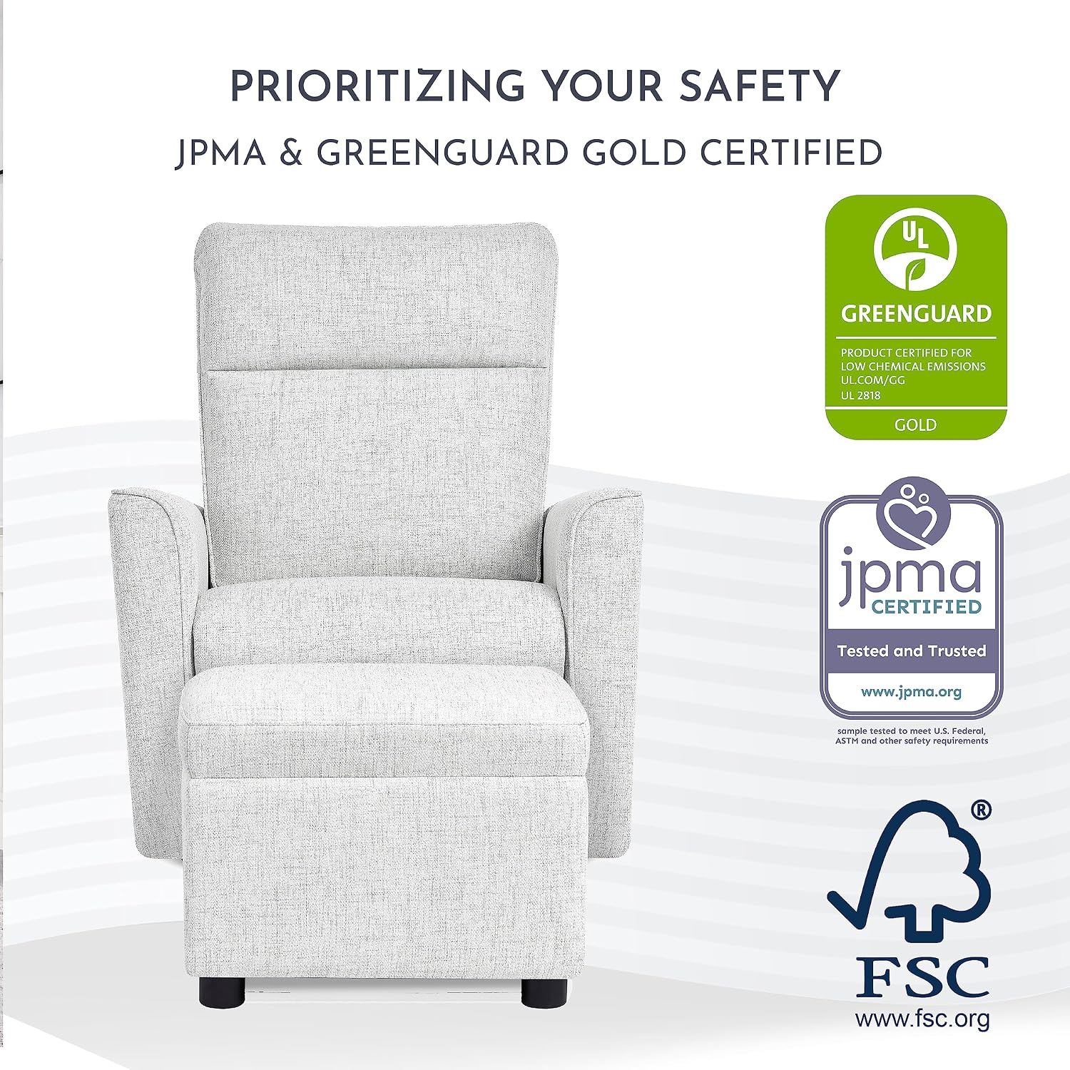 Evolur Aria Upholstered Plush Seating Glider Swivel with Ottoman in Fog Grey, Greenguard Gold Certified Modern Nursery Chair with Side Pockets, Tool-Free Assembly, Easy to Clean