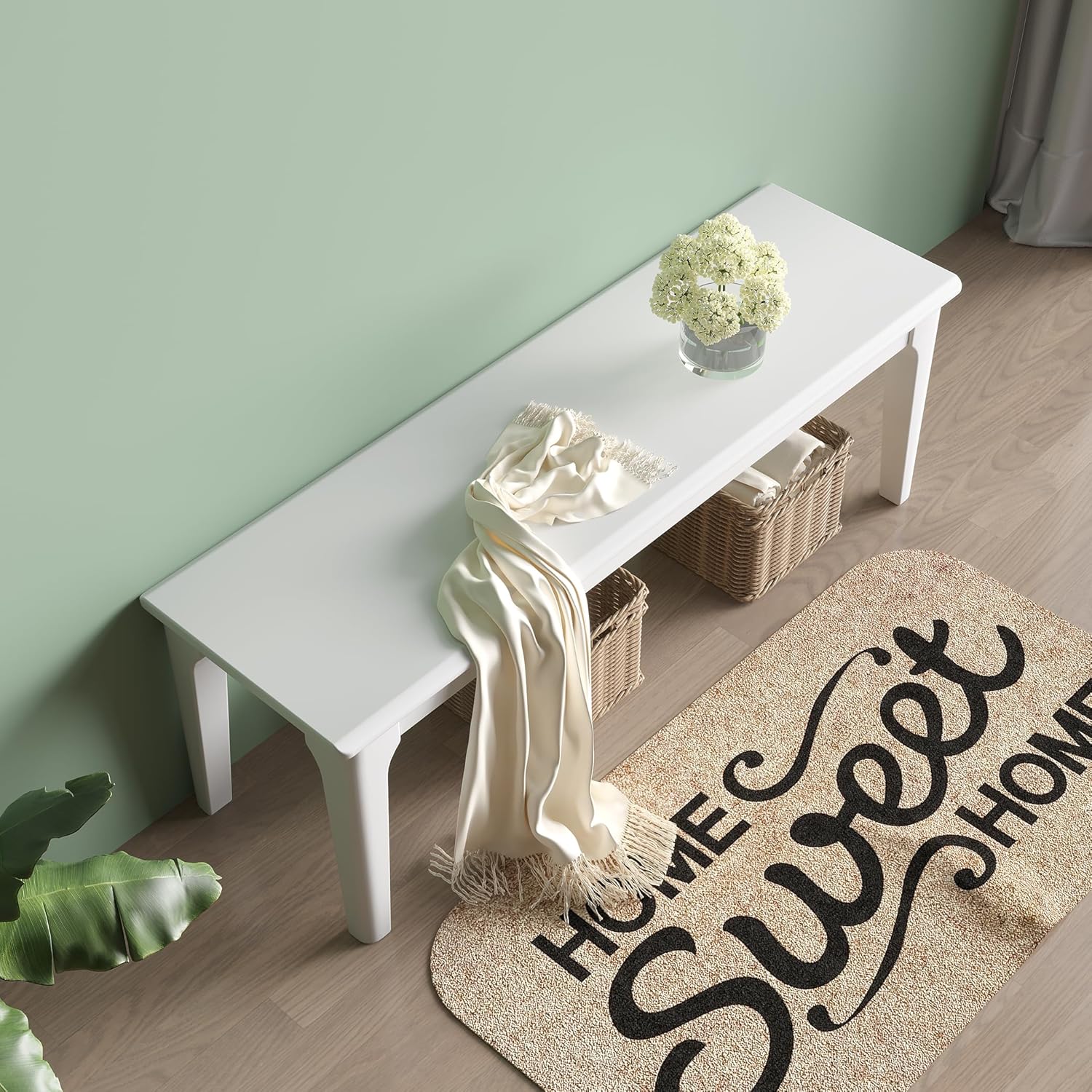 Dining Bench Wood Solid Oak Wooden Bed End＆Entryway Bench for Bedroom Living Room Kitchen(White)