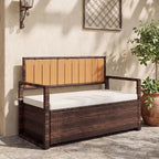 75 Gallon Outdoor Storage Bench with Cushion, 2-Seater PE Rattan Patio Storage Box with Backrest & Armrests, Weatherproof Lockable Deck Box for Garden, Balcony, Porch, Pool, Yard, Dark Brown