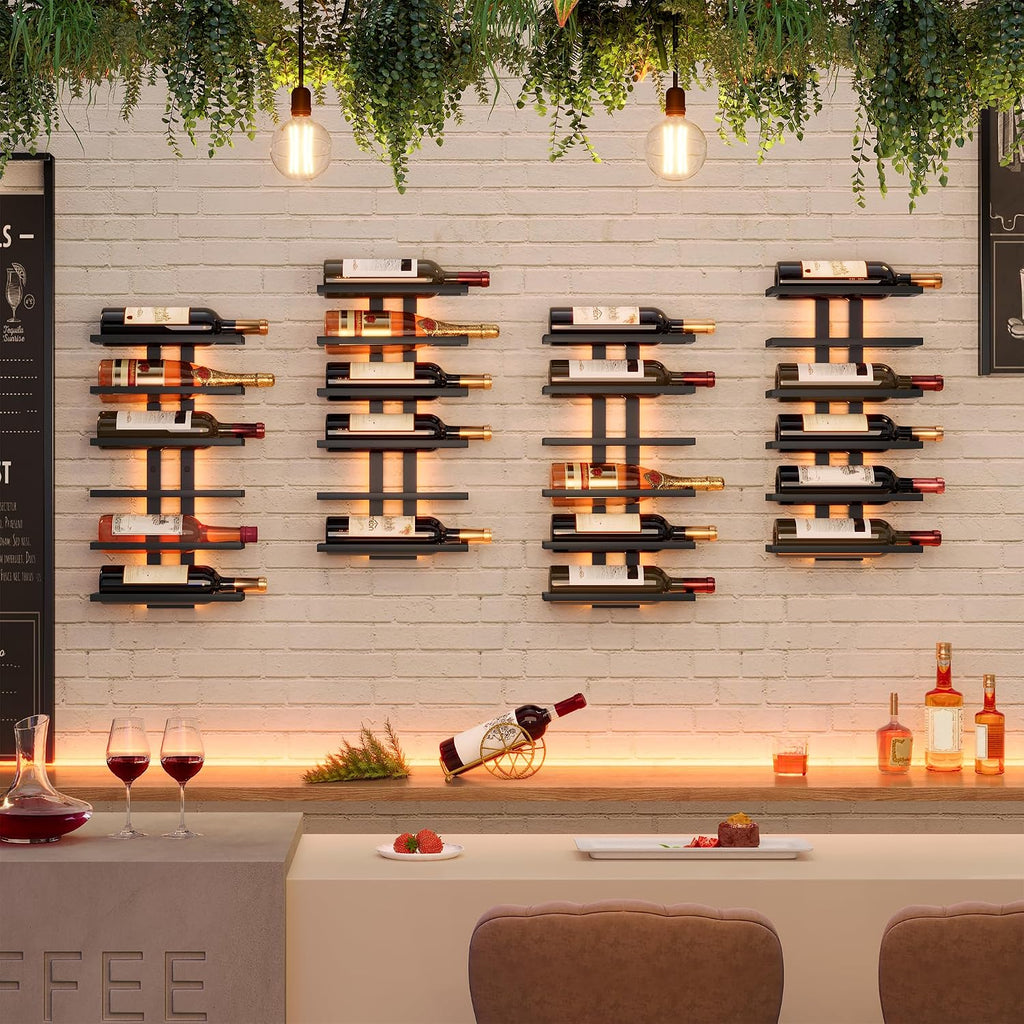 Hoctieon 6 Tier Wall Mount Wine Rack, Wall Racks for Wine Bottles Display and Storage, Hanging Bottle Organizer for Living Room, Dining Room, Wine Cellar, Bar, Black