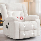 Korser Rocker Recliner, Glider Recliner Chairs for Adults, 360° Swivel Rocking Chair with Massage and Heating, Nursery Chair with Storage and USB Charging, Ivory White, Swivel Rocker Recliner