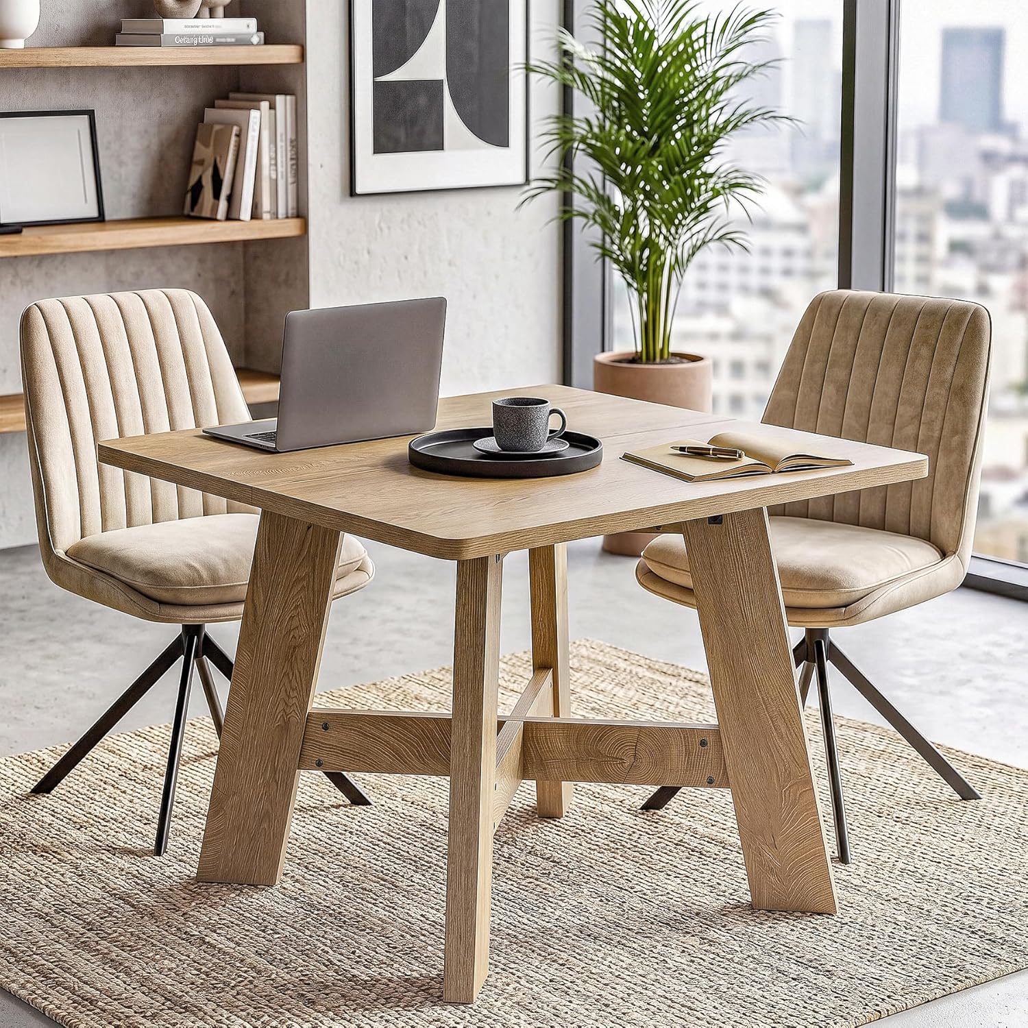 LITTLE TREE 39.37" Square Dining Table for 4, Small Space Kitchen Table with Pedestal Base, Farmhouse Wood Tables for Apartment, Dining Room & Living Room, Ideal for Cafe & Restaurant Use