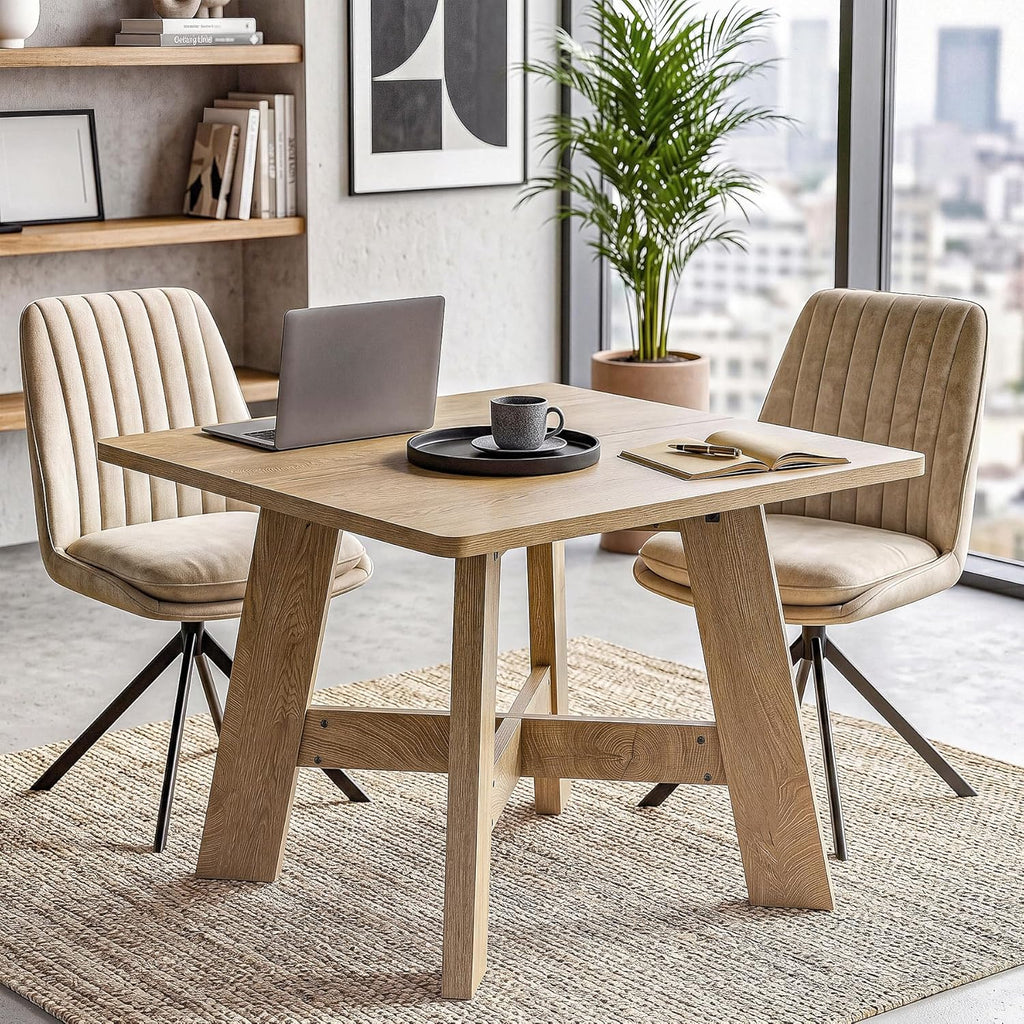 LITTLE TREE 39.37" Square Dining Table for 4, Small Space Kitchen Table with Pedestal Base, Farmhouse Wood Tables for Apartment, Dining Room & Living Room, Ideal for Cafe & Restaurant Use