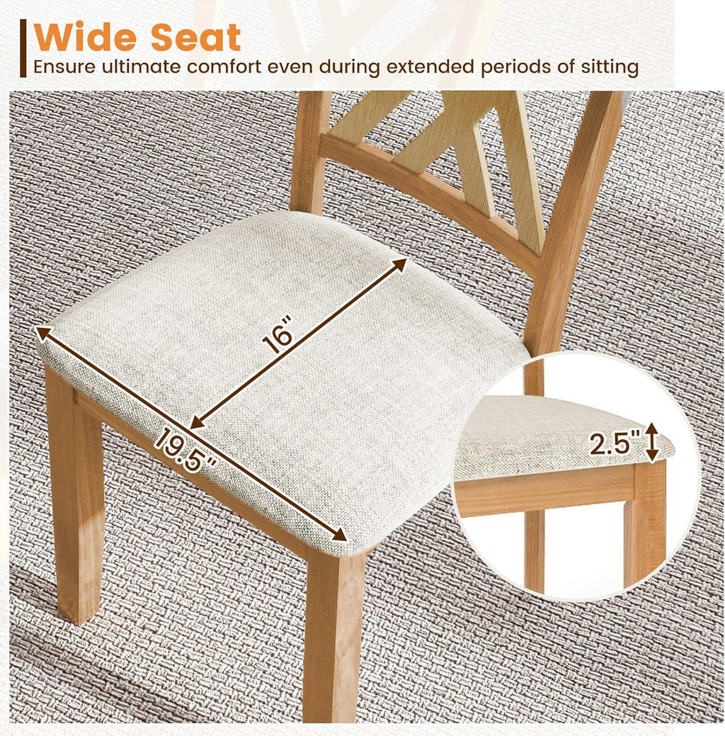 Giantex Wooden Dining Chairs Set of 2, Linen Fabric Upholstered Kitchen Chair w/Rubber Wood Frame, Wide Padded Seat, Curved Cross Back, Farmhouse Side Chairs for Dining Living Room Restaurant