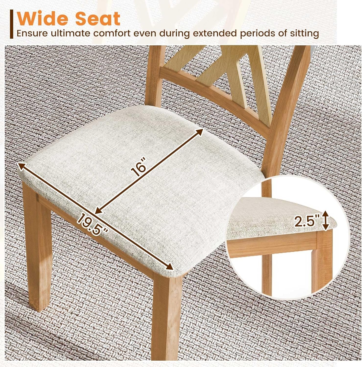 Giantex Wooden Dining Chairs Set of 2, Linen Fabric Upholstered Kitchen Chair w/Rubber Wood Frame, Wide Padded Seat, Curved Cross Back, Farmhouse Side Chairs for Dining Living Room Restaurant