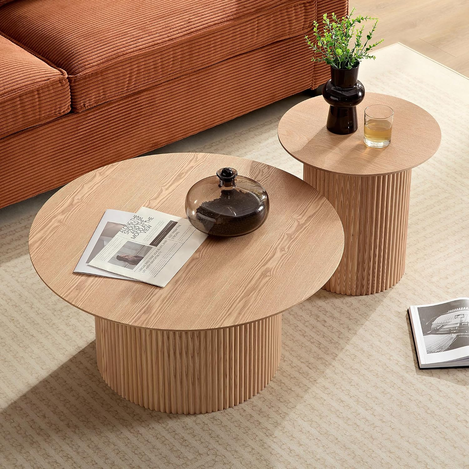 17.71 inch Round Side Table Circle Small Accent Table for Living Room Circle Bedside Table for Bedroom Oak
