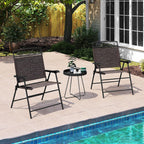 Giantex Set of 4 Patio Folding Chairs, Outdoor Dining Chairs for Camping, Beach, Backyard, Deck, Portable Dining Chair w/Armrest and Metal Frame, 4-Pack (Dark Brown)