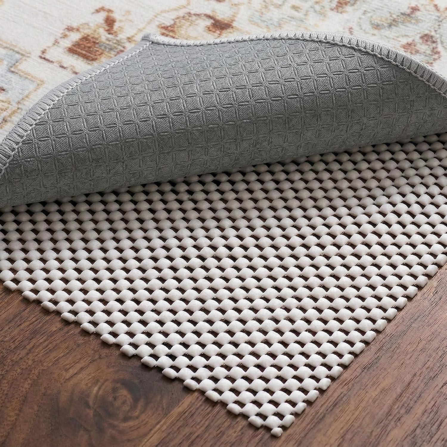 Non-Slip Rug Pad 9x12 Ft – 9 x 12 Ventilated PVC Mesh Underlay for Hardwood & Tile Floors, Easy-Cut Anti-Skid Carpet Gripper for Living Room Area Rugs