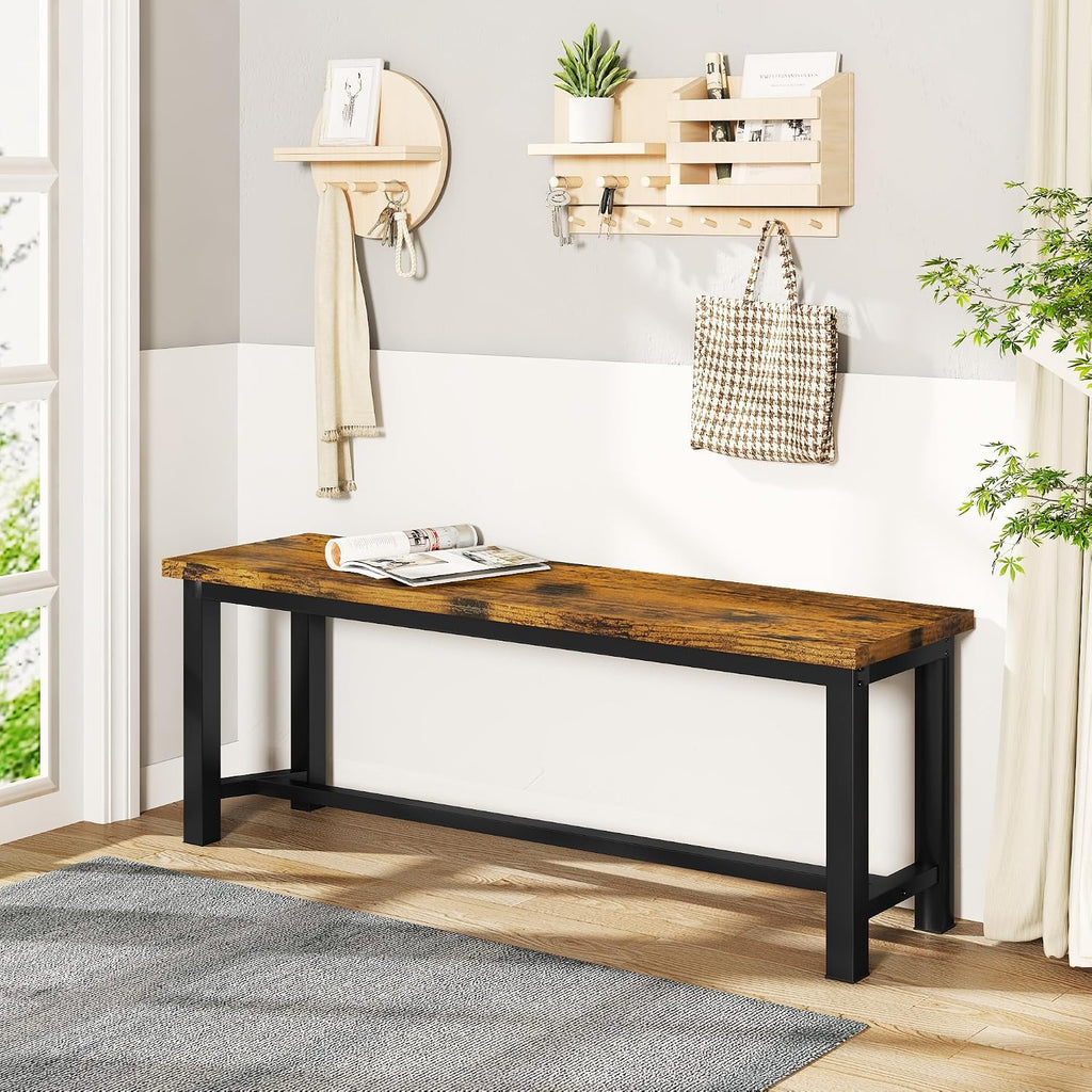 Recaceik Dining Benches - Pair of 2 Industrial Benches for Dining Room, Kitchen, Entryway, Bedroom - 39 Inch, Rustic Brown Metal Legs, Easy to Assemble