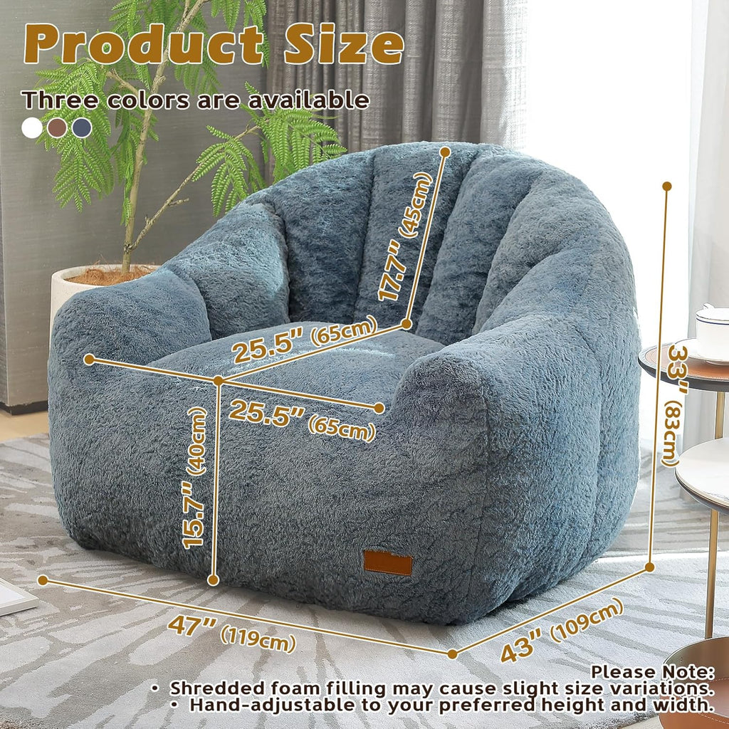 Giant Bean Bag Chair for Adults, Teens and Kids, Cozy Fluffy Corduroy Beanbag Chair with Filler, Large Floor Lounge Sofa for Living Room, Bedroom, Dorm, Gaming and Reading (XL-Navy)