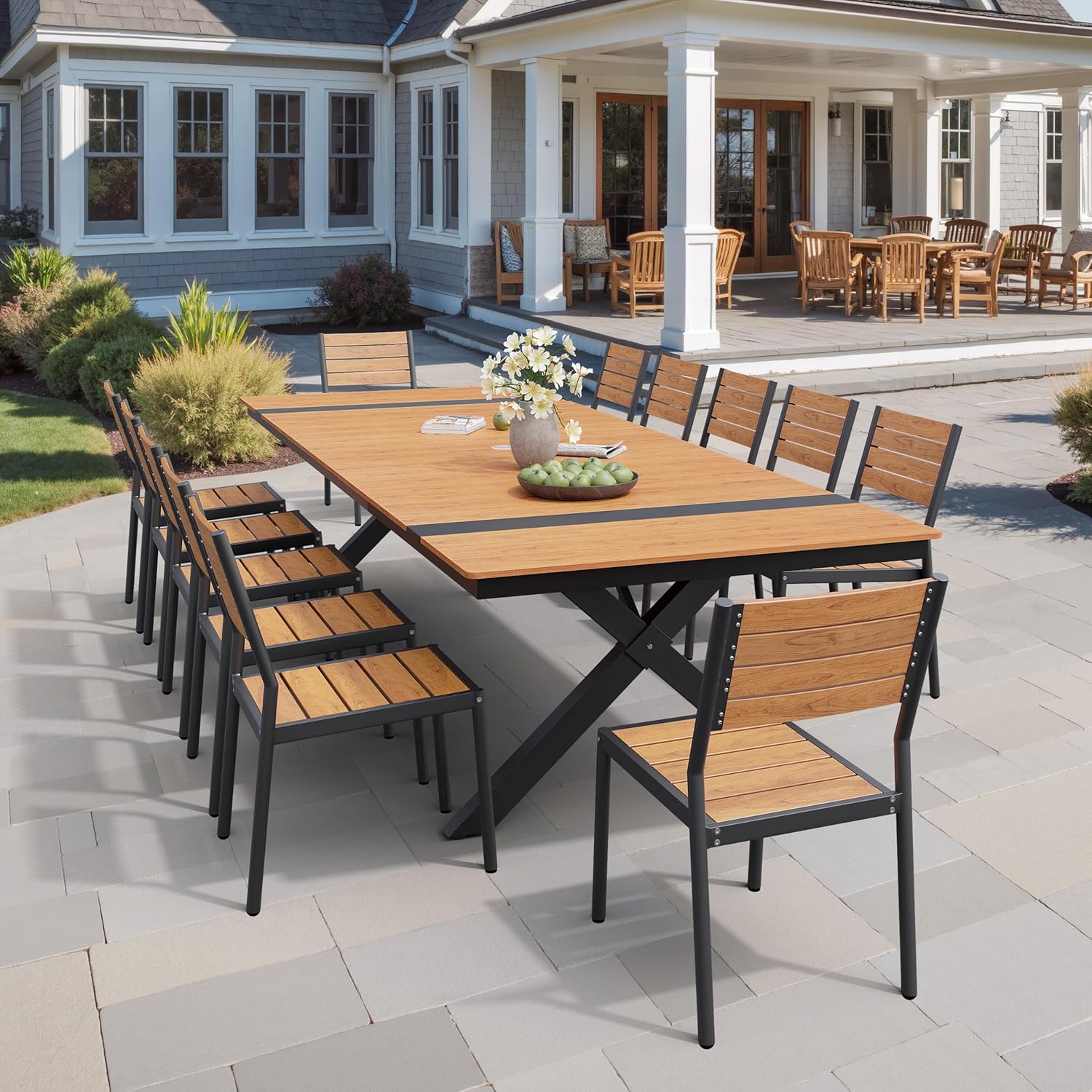 Pellebant Stackable Outdoor Dining Chairs Set of 6, Aluminum Patio Chairs with Armless, All-Weather for Garden, Lawn, Deck, Porch and Yard, Brown