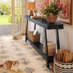 Huuger Console Table with Charging Station, USB-C Port, 2 Tiers Entryway Table, 53.9 Inch Sofa Table with Metal Legs, Entry Hallway Table with Thicker Desktop, Modern Behind Couch Table, Black