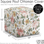 Sweet Jojo Designs Blush Pink Yellow Vintage Floral Boho Girl Ottoman Pouf Cover Unstuffed Poof Floor Footstool Square Cube Pouffe Storage Baby Nursery Kids Room Bohemian Shabby Chic Farmhouse White