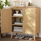 15.7"D Rattan Buffet Sideboard Cabinet with Storage, Modern Accent Cabinet with Adjustable Shelf & Solid Wood Legs, Coffee Bar Cabinet with Doors for Kitchen, Living Room, Entryway, Natural Oak