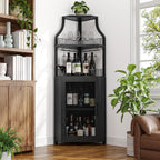 IDEALHOUSE Corner Bar Wine Cabinet with Glass Holder Wine Bar Rack Cabinet with Mesh Door & Glass Holder,Industrial Liquor Cabinet for Home, Kitchen, Dinning Room,Black
