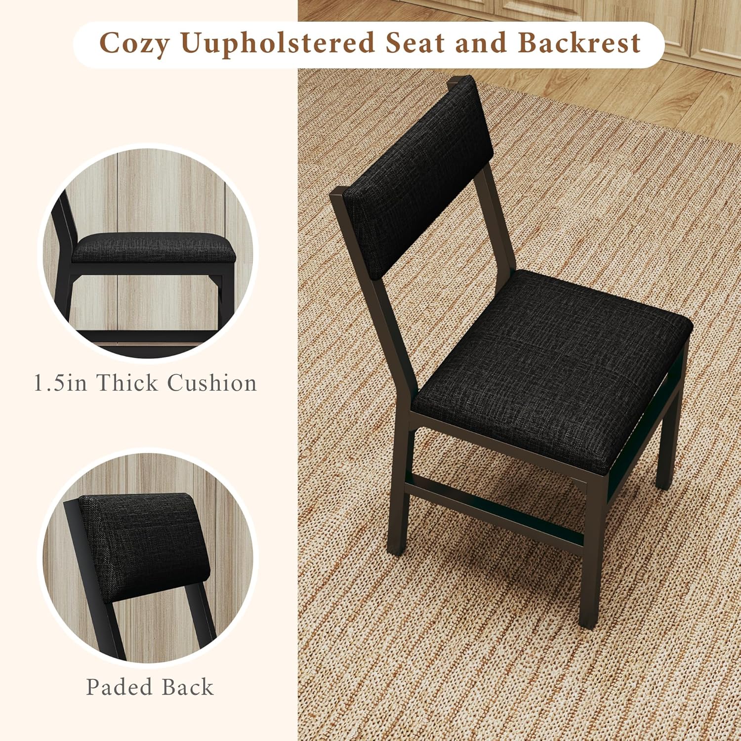 7-Piece Dining Table Set for 4-6, Extendable Kitchen Table Cushion Chairs Set of 6 with 6 Chairs, Rectangle Dining Table with Metal Frame & MDF Board, Folding for Small Apartment Saving Space, Rustic