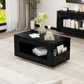 Coffee Table with Storage, 39" Small Center Table with Transparent Legs and Sides Storage, Minimalist Modern 2-Tier Coffee Tables for Living Room, Home Office, Apartment, Black Wood Grain