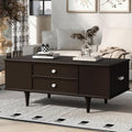 Modern Coffee Table with 4 Drawers, Hidden Side Table Compartments, Interior Shelves, Solid Wood Legs & Durable MDF Structure, End Table for Living Room, Kitchen, Dining Room & Bedroom, Easy Assembly
