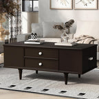 Modern Coffee Table with 4 Drawers, Hidden Side Table Compartments, Interior Shelves, Solid Wood Legs & Durable MDF Structure, End Table for Living Room, Kitchen, Dining Room & Bedroom, Easy Assembly