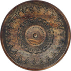TUP THE URBAN PORT Jem 22 Inch Side End Table, Round Top, Hand Carved Boho Mandala Design with Twisted Base, Brown Mango Wood