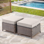 Outdoor Patio Ottoman Set of 2-Rattan Wicker Ottoman Foot Rest with Removable Cushions Cover Outdoor Footstool for Deck Balcony Poolside Backyard-Brown/Beige