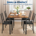 IDEALHOUSE Space-Saving 5-Piece Dining Table Set for 4 – Farmhouse Wooden Kitchen & Dining Room Furniture with Upholstered Chairs – Compact Breakfast Nook, Vintage Color