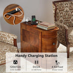 Solid Wood End Table with Charging Station, No Assembly Required Narrow Sofa Side Table for Living Room, Vintage Slim Nightstand Bedside Table (2 Drawers, Brown, 1Pc)