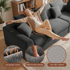 Benazcap 110" Cloud Sectional Couches for Living Room, L-Shaped Convertible Sofa, 3-Seat Modular Boneless Couch with Movable Ottoman, Dark Grey