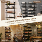 Industrial Wine Rack Wall Mounted, Industrial Pipe Bar Shelf for Wine Display, 5-Tier Rustic Hanging Organizer for Wine Bottle Storage in Kitchen, Bar, Pub, Cellar(Black, 36 Inch)