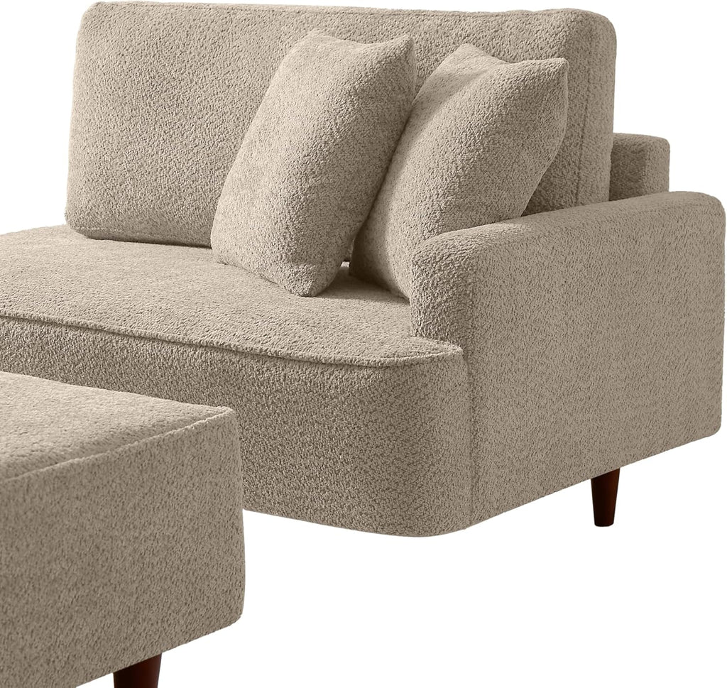 ERYE Left Facing Boucle Upholstered Chaise Lounge with Ottoman Set, Modern Minimalist Chaise Lounge Single Leisure Recliner Sleeper Sofa Daybed for Living Room Bedroom