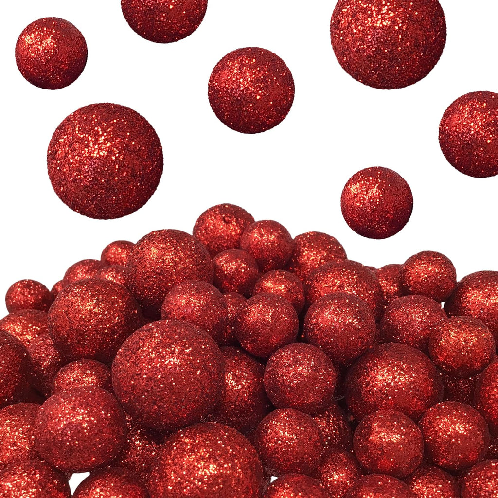 Red Glitter Foam Balls for Crafts, 625 Count Vase Filler Decorative Balls, Sparkly Table Scatter Decorations for Christmas, Valentine’s Day, Weddings, Parties & DIY Centerpieces, 3/8" to 3/4"