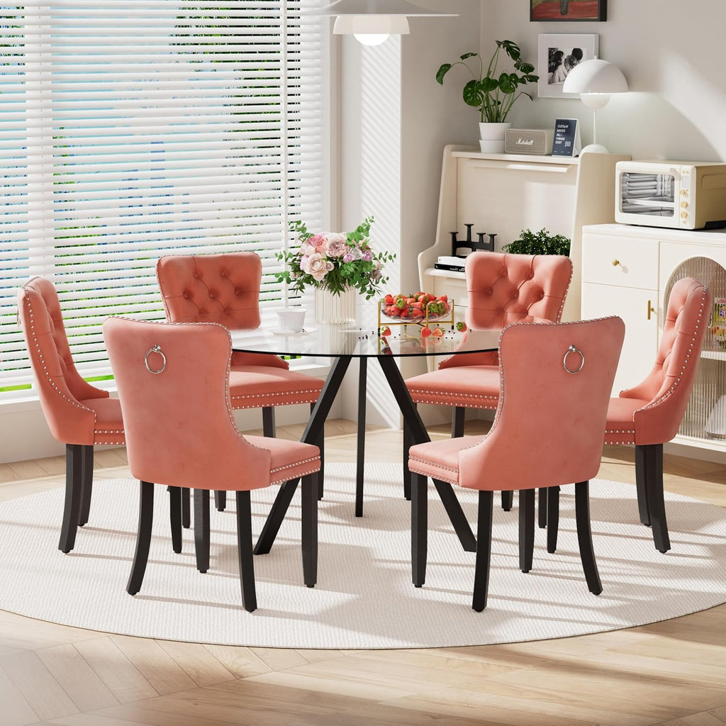 Round Dining Table for 4, 47" Modern Glass Dining Table, Leisure Coffee Table, Kitchen Circle Dinner Table, Saving Space(Black)