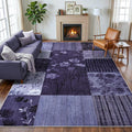 Modern Area Rugs for Living Room, 4x6 Feet Geometric Patchwork Rug, Washable Non-Slip Indoor Low Pile Carpets for Bedroom Dining Room Office Playroom Home Dorm Decor, Dark Purple