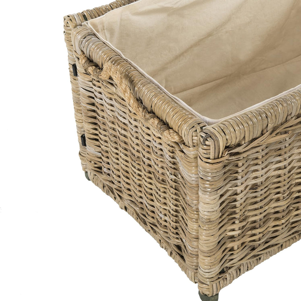 happimess Jacob 30.7" Collapsible Wicker Storage Trunk, Natural | Hand-Woven Rattan, Removable Lid and Liner, Coastal Style, Folds Flat, Entryway Toy Chest, Mango Wood, Iron Frame