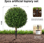 Artificial Boxwood Topiary Ball Trees for Outdoor Set of 2 Fake Plant Bushes with Ground Spike UV Resistant Faux Shrubs for Garden Front Porch, Green