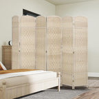 HOMCOM Room Divider, 6 Ft 6 Panel Folding Privacy Screen, Hand-Woven PP Wall Partition with Pine Wood Frame, Freestanding Room Separator for Bedroom, Home Office, No Assembly, Washed Oak