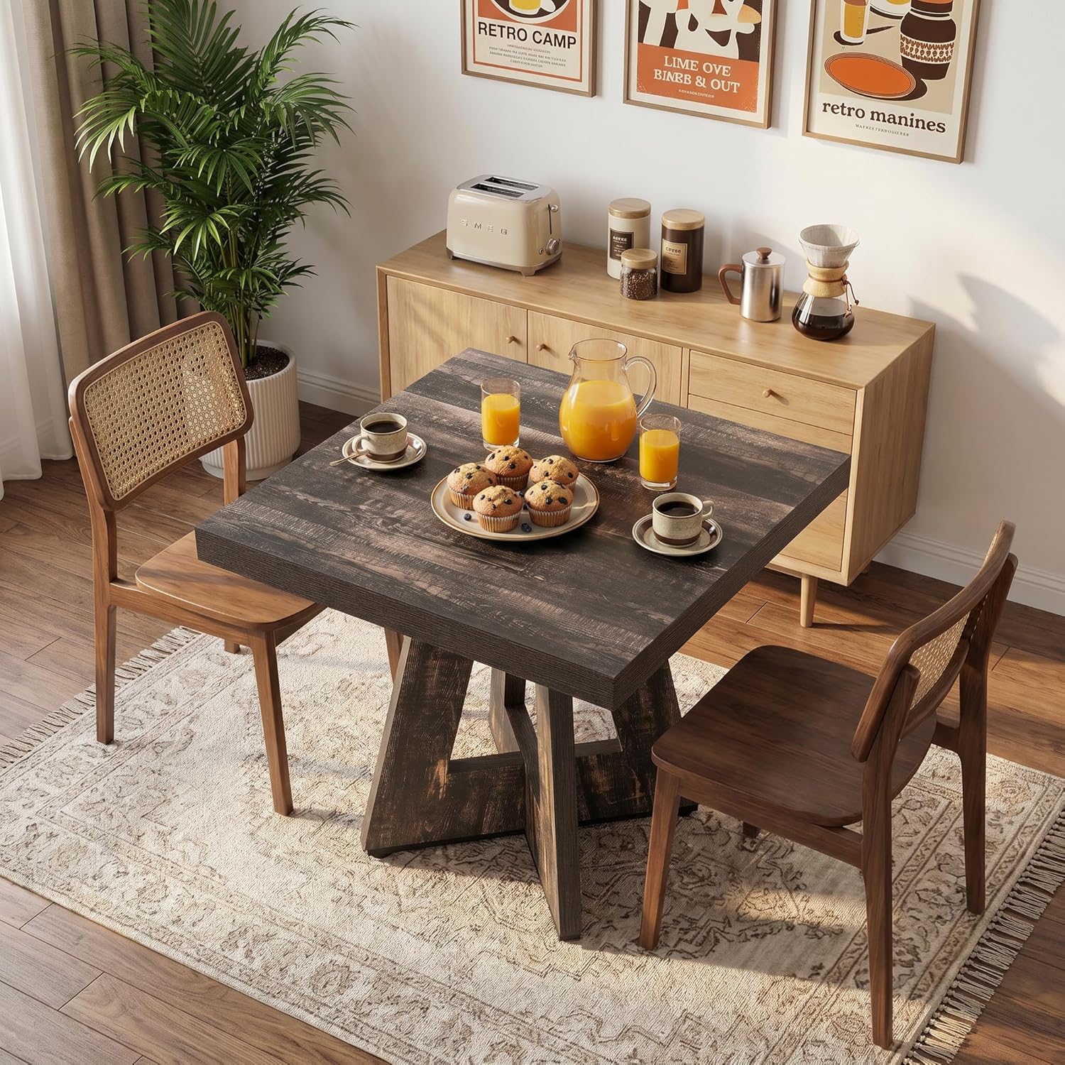LITTLE TREE 31.5" Square Dining Table for 4, Small Space Kitchen Table with Pedestal Base, Farmhouse Wood Tables for Apartment, Dining Room & Living Room, Ideal for Cafe & Restaurant Use (Black Brown)