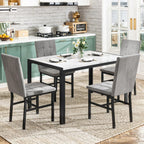 DKLGG 5-Piece Dining Table Set for 4, Faux Marble Kitchen Table Chairs Set of 4 with Upholstered Chairs, Modern Dining Room Table Set for Small Spaces (White+Tufted Grey)