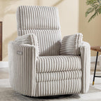 Power Recliner Nursery Swivel Rocking Glider Chair,Upholstered Adult Recliner Nursing Rocker Chair with USB Port with 2 Pillows for Nursery Living Room Bedroom(Lightgrey Corduroy,Power-Driven)