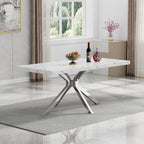 Marble Dining Table for 4 6, 70.8 Inch Rectangular Dining Room Kitchen Tables with Silver Stainless Steel Legs, Modern Luxury Dinner Tables for Kitchen, Living Room, Easy Assembly