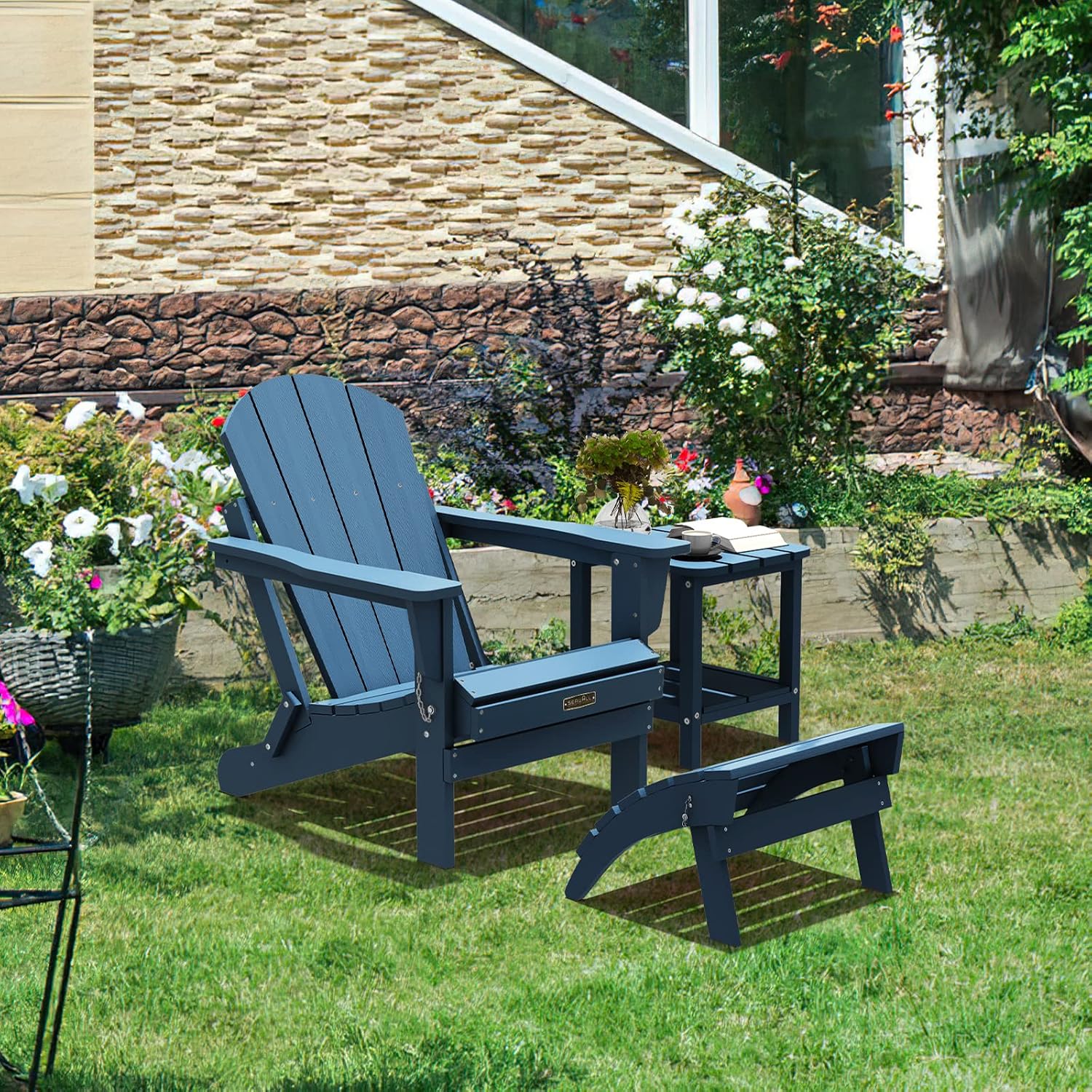 SERWALL Folding Adirondack Chair Footrest Set of 2, Adirondack Ottomans Footstools Without Assembly, Blue