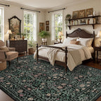5x7 Area Rugs Living Room Rug: Floral Washable Rug Vintage Boho Soft No Slip Stain Resistant Carpet Indoor Floor Throw Carpets for Bedroom Hallway Nursery Dining Room Playroom Dark Green Black