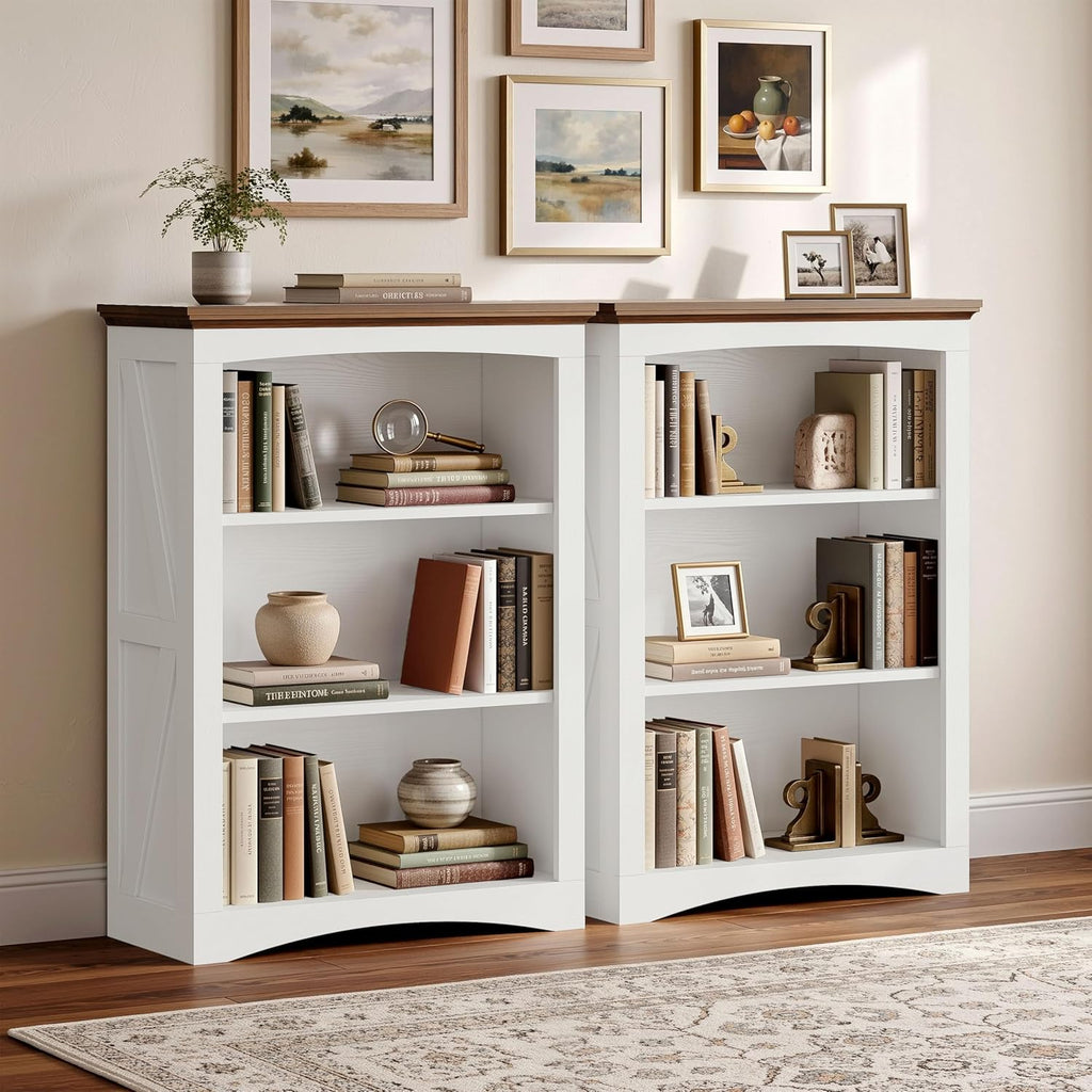 IRONCK 43" Tall Bookcase, 3 Tier Bookshelf with Thick Open Storage Shelf, 33in Wide Floor Standing Book Shelf for Home Office, Living Room, Bedroom, White